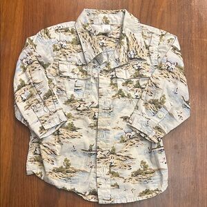 GAP Cream Scenic Print Long-Sleeve Button-Down Shirt